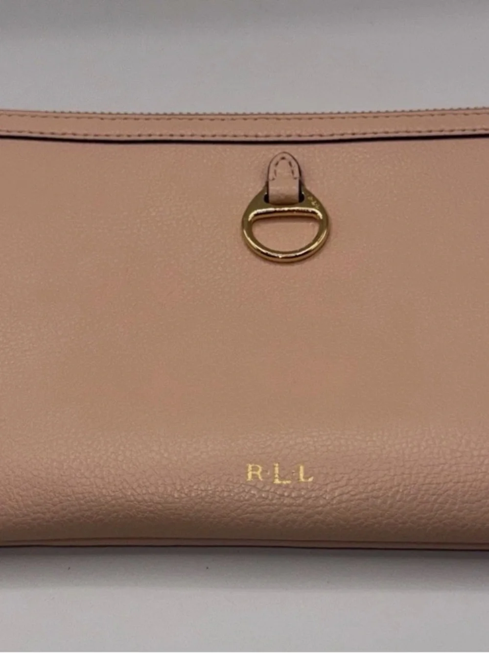Lauren Ralph Lauren LIGHT PINK Pebbled Logo Zip Wristlet Pouch Gold Hardware